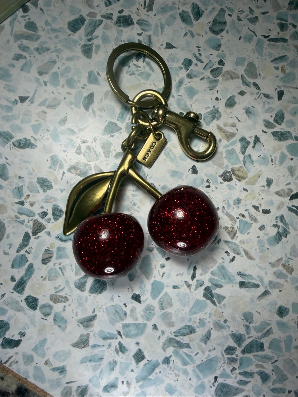 Coach Gold-Tone Keychain with Red Glitter Cherry Charms - Picture 3 of 4